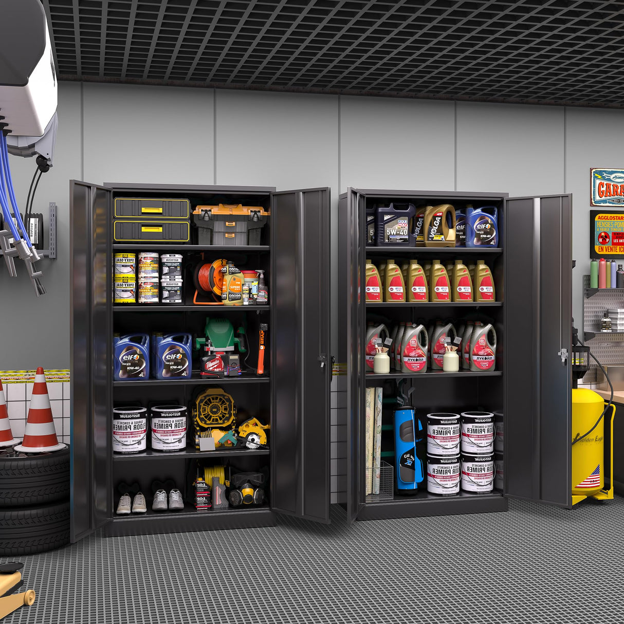 Greenvelly Metal Storage Cabinet with Lock,71" Metal Garage Cabinet with 2 Doors and 4 Adjustable Shelves,Lockable Storage Organization, Steel Tool Cabinets for Office,Home,Garage,Gym,School (Black) Greenvelly