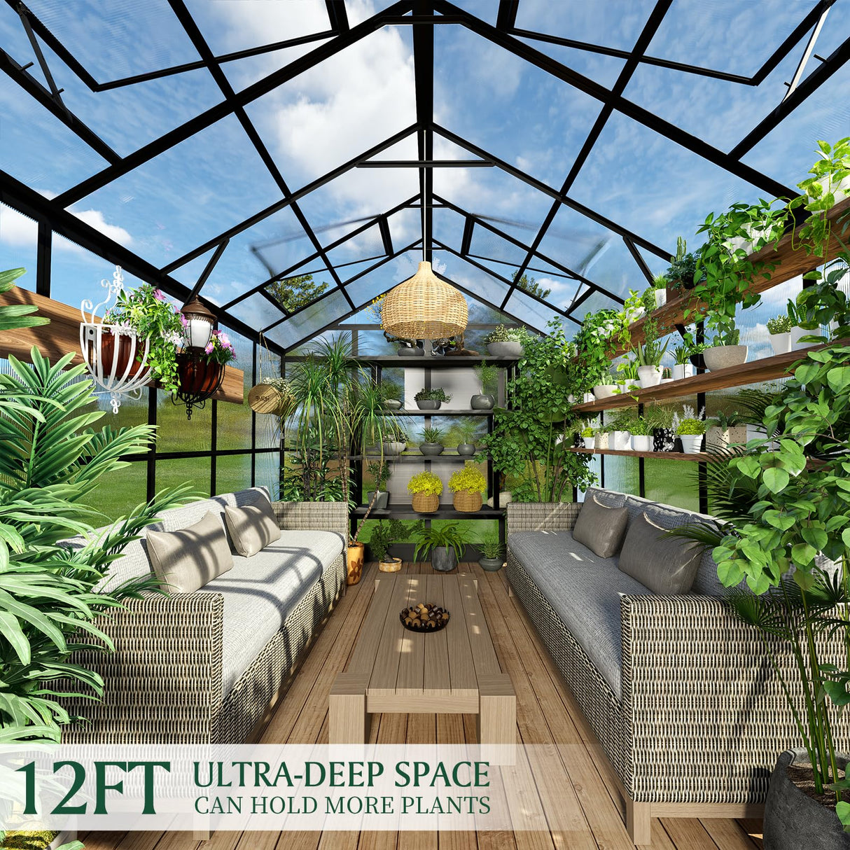 HOWE 8x12x7.5 FT Polycarbonate Greenhouse Double Swing Doors 4 Vents 5.2FT Added Wall Height, Walk-in Large Aluminum Greenhouse Winter Sunroom Greenhouse for Outdoors, Black HOWE