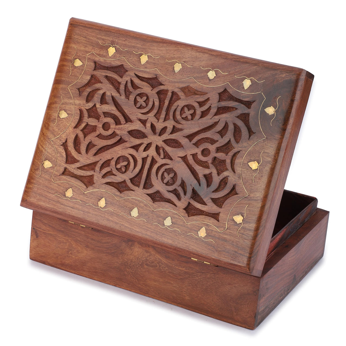 Ajuny Wooden Hand Carved Decorative Treasure Chest Trinket Jewelry Box Large Celtic Design Multipurpose Use Necklaces Watch Storage Organizer keepsake Holder Great for Gifts - 9x7 Inch Ajuny