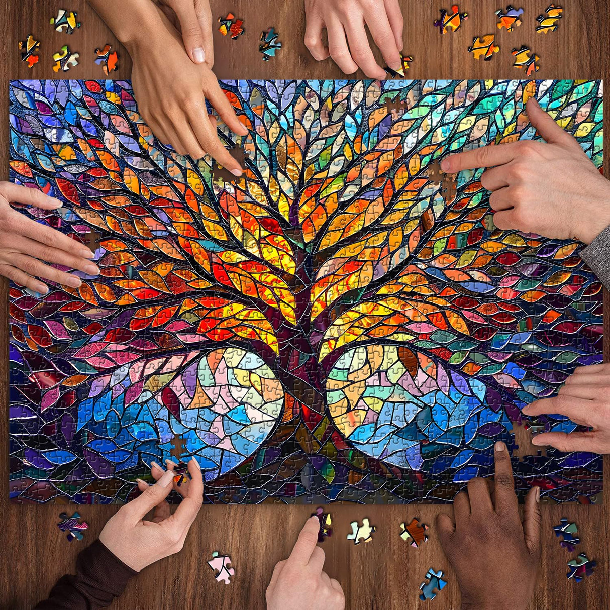 PICKFORU Stained Glass Puzzle Tree of Life Puzzles for Adults 1000 Pieces, Impossible Hard Difficult Challenging Puzzles for Adults, Colorful Mosaic Tree of Life Jigsaw Puzzle 1000 Pieces PICKFORU