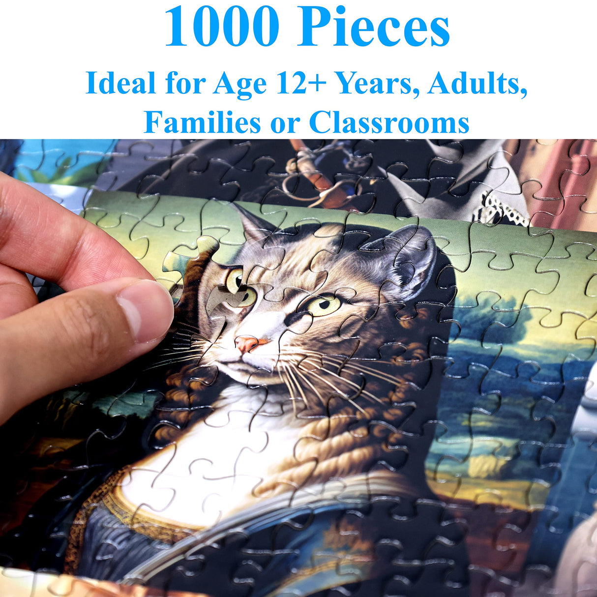 Think2Master Funny Cats 1000 Pieces Jigsaw Puzzle Featuring heartwarming Kittens and Cats. Fun for Teens, Seniors & Families. Great Gift for Kids Ages 13+ Size: 26.8” x 18.9” THINK2MASTER