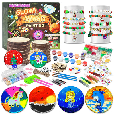 Kids Wooden Art Kit - Wooden Crafts for Kids Ages 5-12, Bracelet Making Kit Toys, Halloween Christmas Birthday Gifts for Girls Boys Teens, Creative Art for 5, 6, 7, 8, 9, 10, 11, 12 Year Old