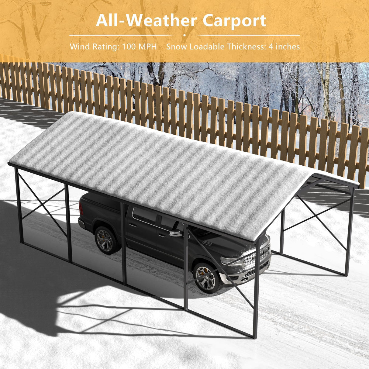 ALAULM 12x22 FT Heavy Duty Carport with Galvanized Steel Roof and Enhanced Frame, Durable Metal All Weather Carport Garage for Cars,Trucks,Boats,and Tractors ALAULM