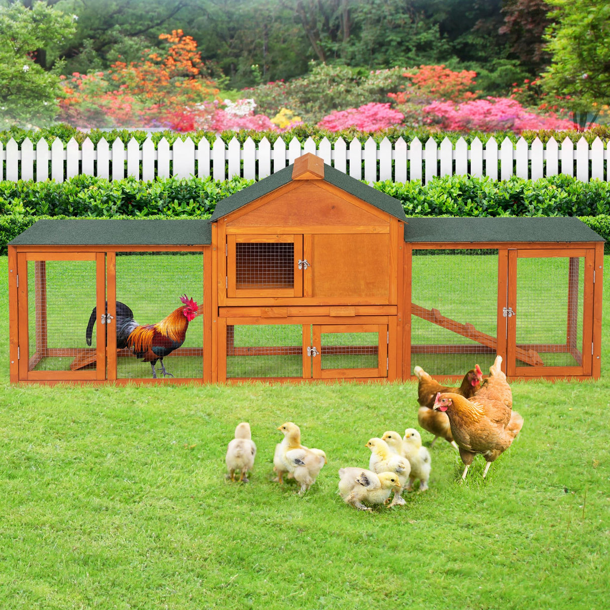COZIWOW 83” Extra Large Wooden Rabbit Hutch Outdoor Easy to Assemble and Durable Rabbit Cage Bunny Hutch Indoor with Cleaning Tray & Waterproof Roof for Small and Medium Bunny Rabbit Chick (Orange) COZIWOW