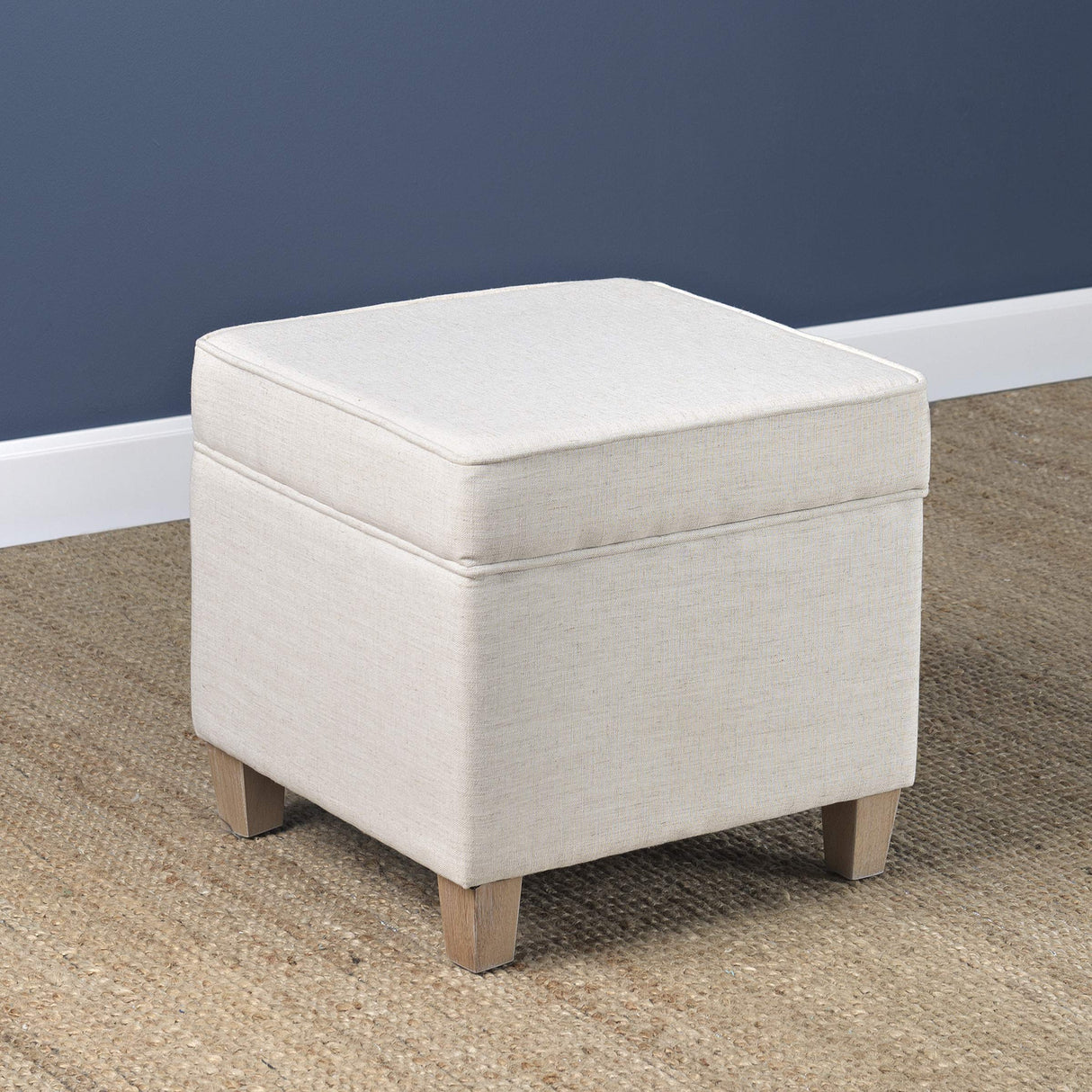 Homepop Home Decor | K7342-F2067 | Classic Square Storage Ottoman with Lift Off Lid | Ottoman with Storage for Living Room & Bedroom, Cream Woven HomePop