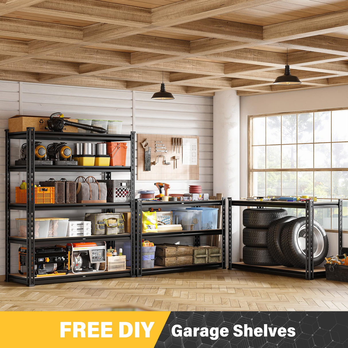 REIBII Set of 2 Garage Shelving, 2000LBS Adjustable Metal Shelving, 5 Tier Storage Shelves for Garage, Pantry, Kitchen, Basement 71.5" H x 35.5" W x 11.8" D REIBII