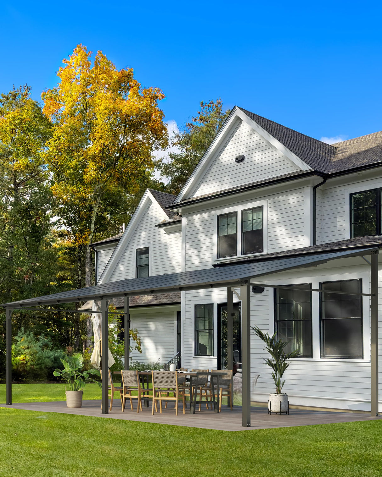 GarveeLife 12'x 20' Lean to Gazebo, Hardtop Wall Pergola with Polycarbonate Roof, Aluminum Frame Mounted Gazebo for Lawn Patio Deck Yard and Party Garveelife