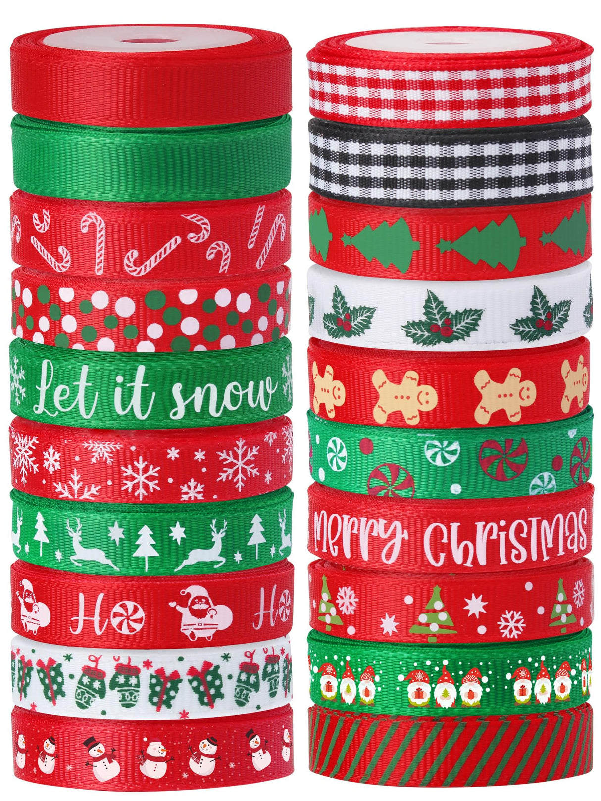Vloso 20 Rolls 100 Yards Christmas Ribbon for Gift Wrapping,3/8 Inch Christmas Grosgrain Ribbon,Christmas Ribbon for Crafts DIY Holiday Christmas Decorations Vloso