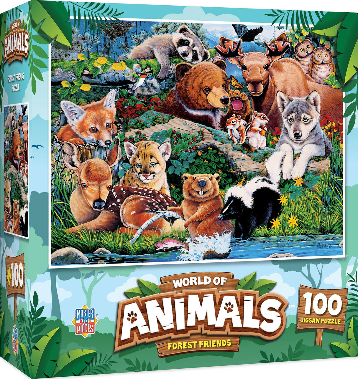 Masterpieces World of Animals 100 Piece Jigsaw Puzzle for Kids - Forest Friends - 11.5"x15" Masterpieces