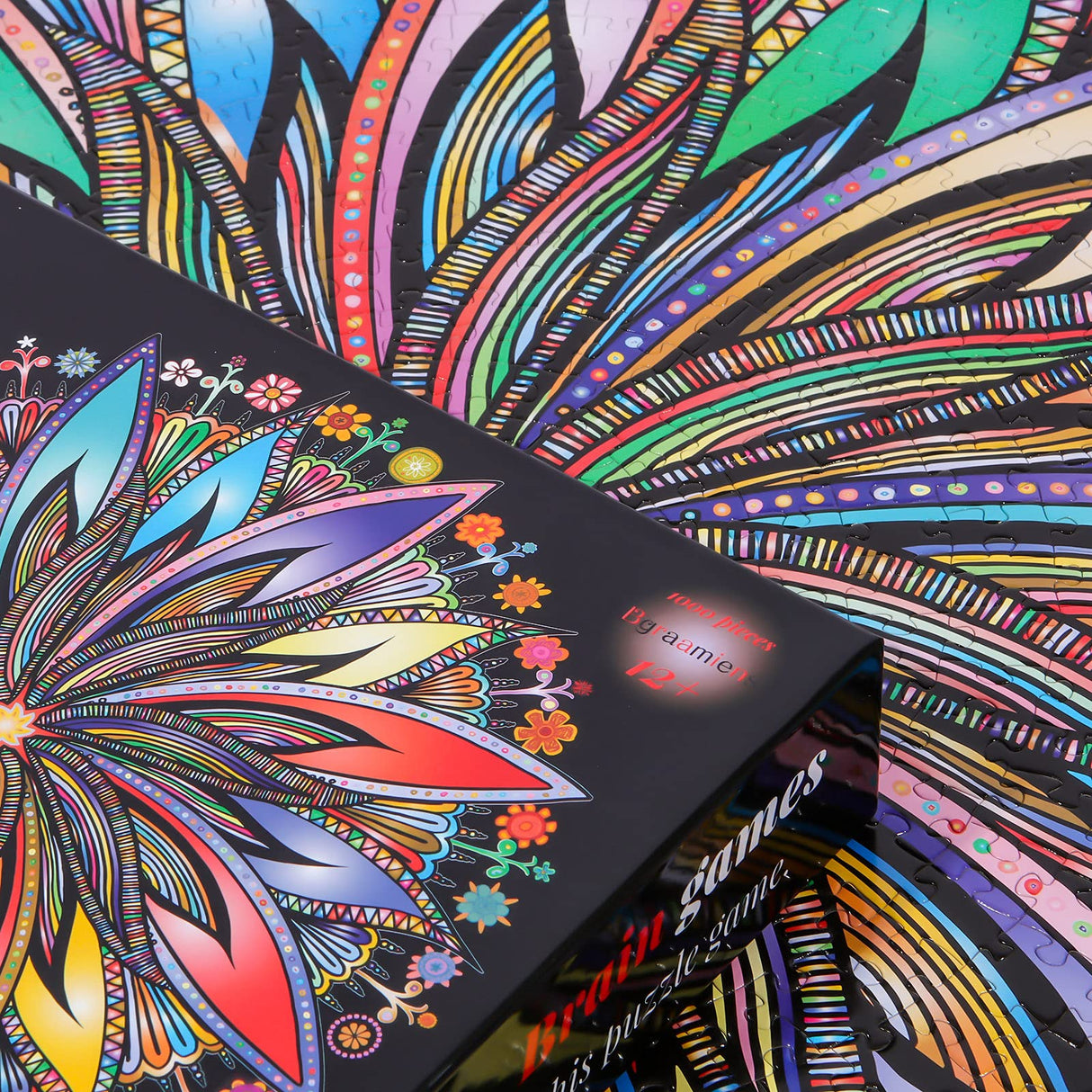 Bgraamiens Puzzle-Blooming Flowers-1000 Pieces Creative Geometric Round Blue Board Colorful Mandala Jigsaw Puzzle Bgraamiens