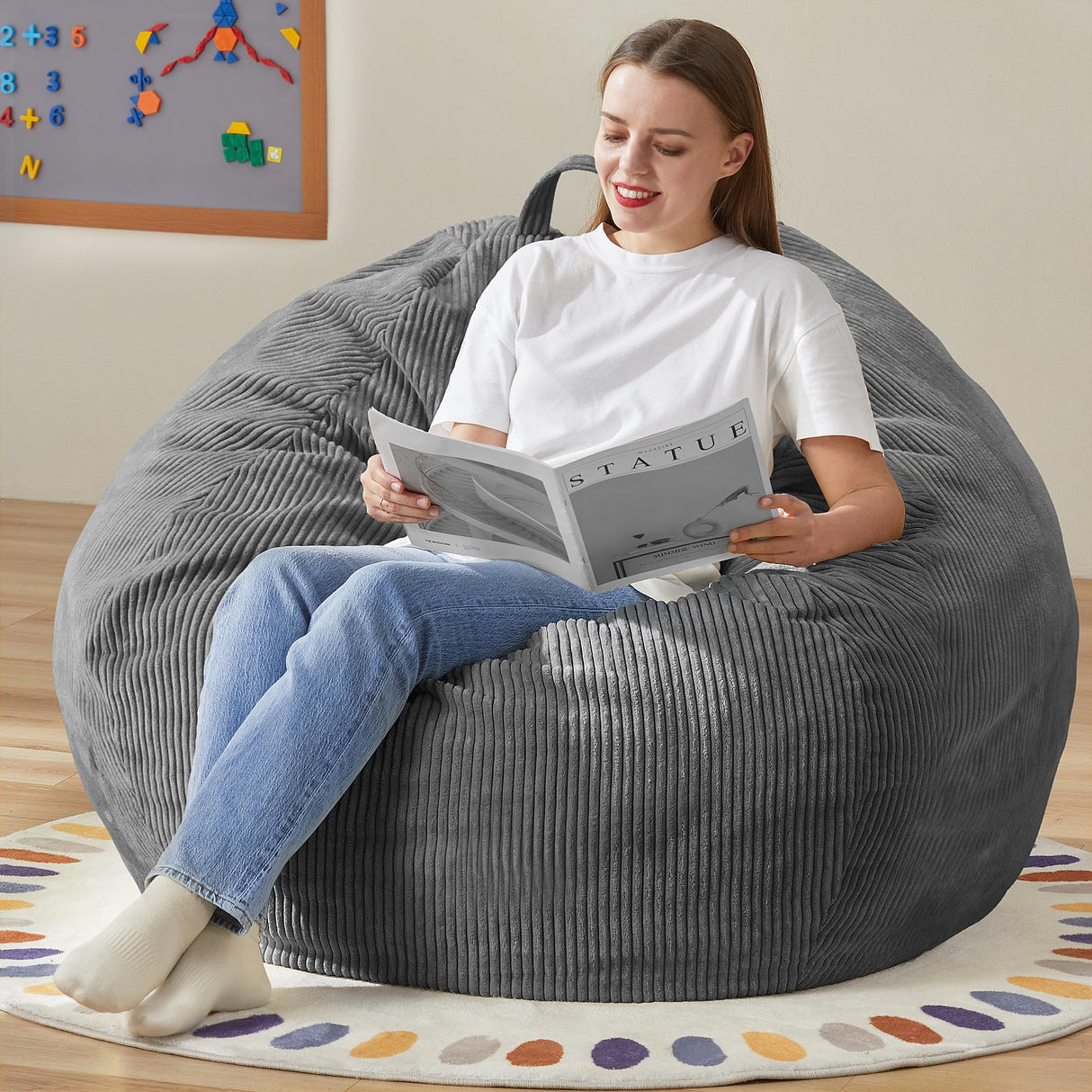 Hobestluk 3.5FT Bean Bag Chair Large Bean Bag with Filler Included Bean Bag Chairs for Adults Teardrop Bean Bag Chair with Removable Cover for Bedroom Living Room - (Large, Grey) Hobestluk