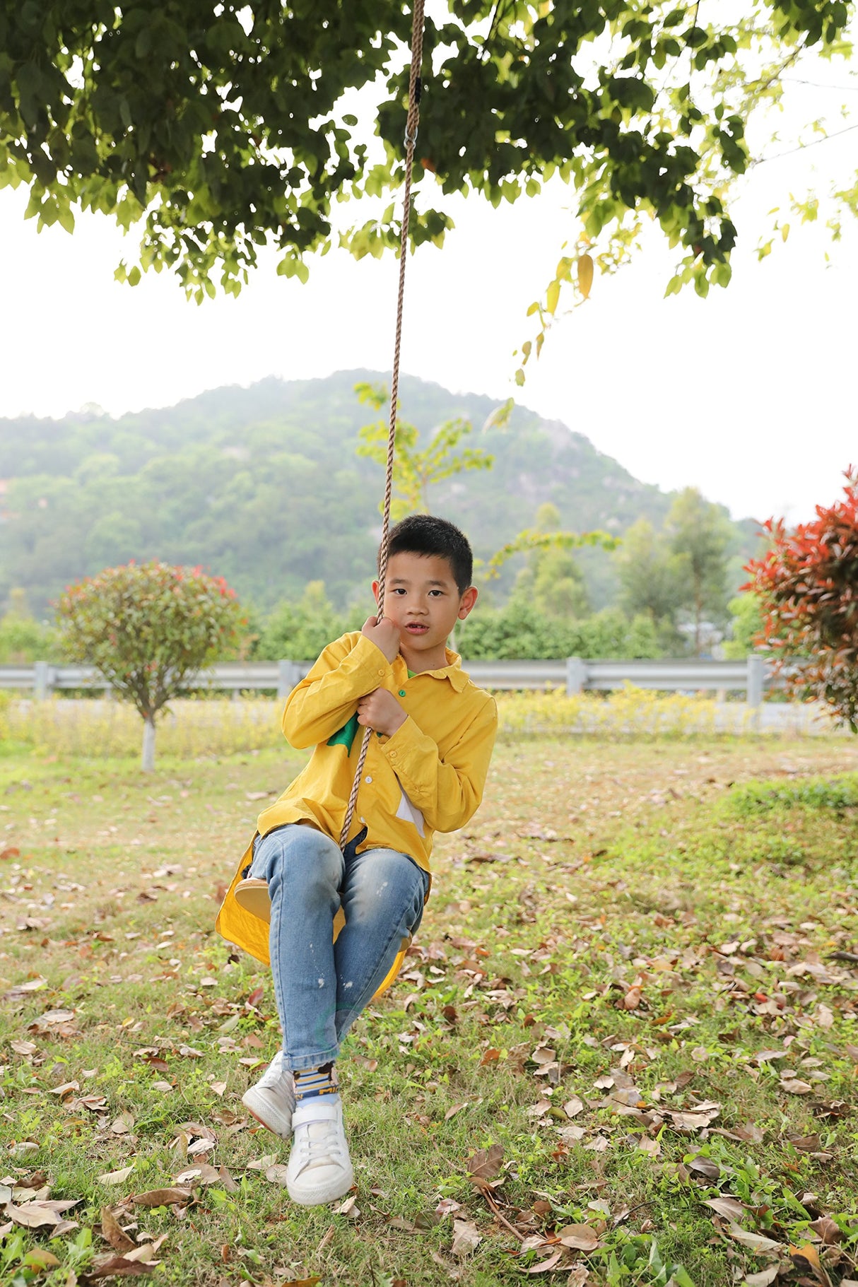 PLAYBERG Wooden Round Disc Plate Swing Seat with Hanging Rope PLAYBERG