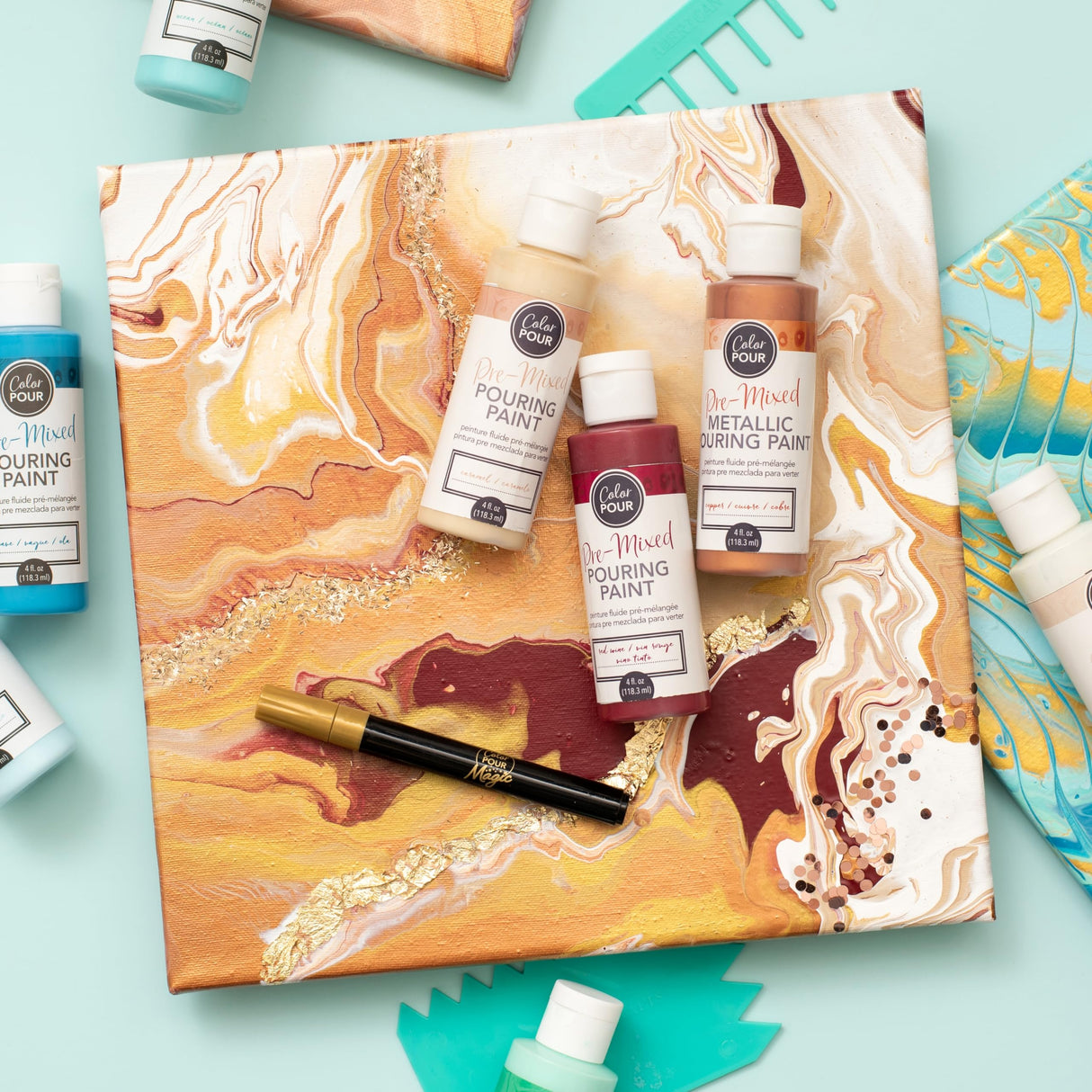 AMERICAN CRAFTS COLOR POUR PAINT KIT TIDAL WAVE, Multicolor 4 Fl Oz (Pack of 4) American Crafts