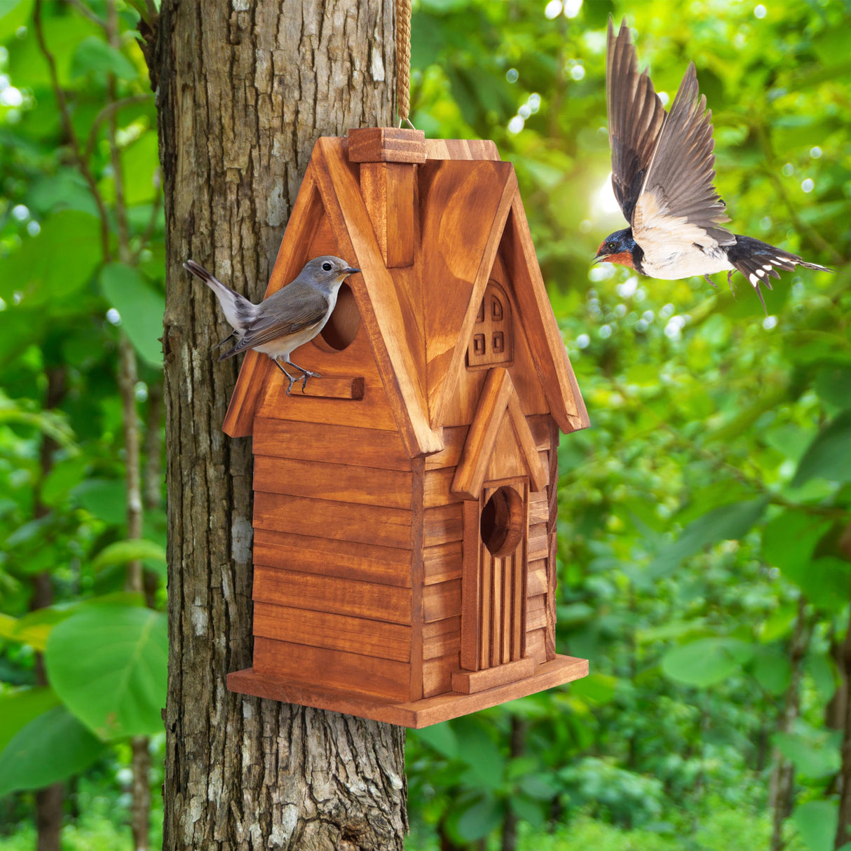 MIXUMON Bird Houses for Outside, Outdoor 2 Bird House Room for 2 Bird Families Bluebird Finch Cardinals Hanging Birdhouse for Garden (Style 11) MIXUMON