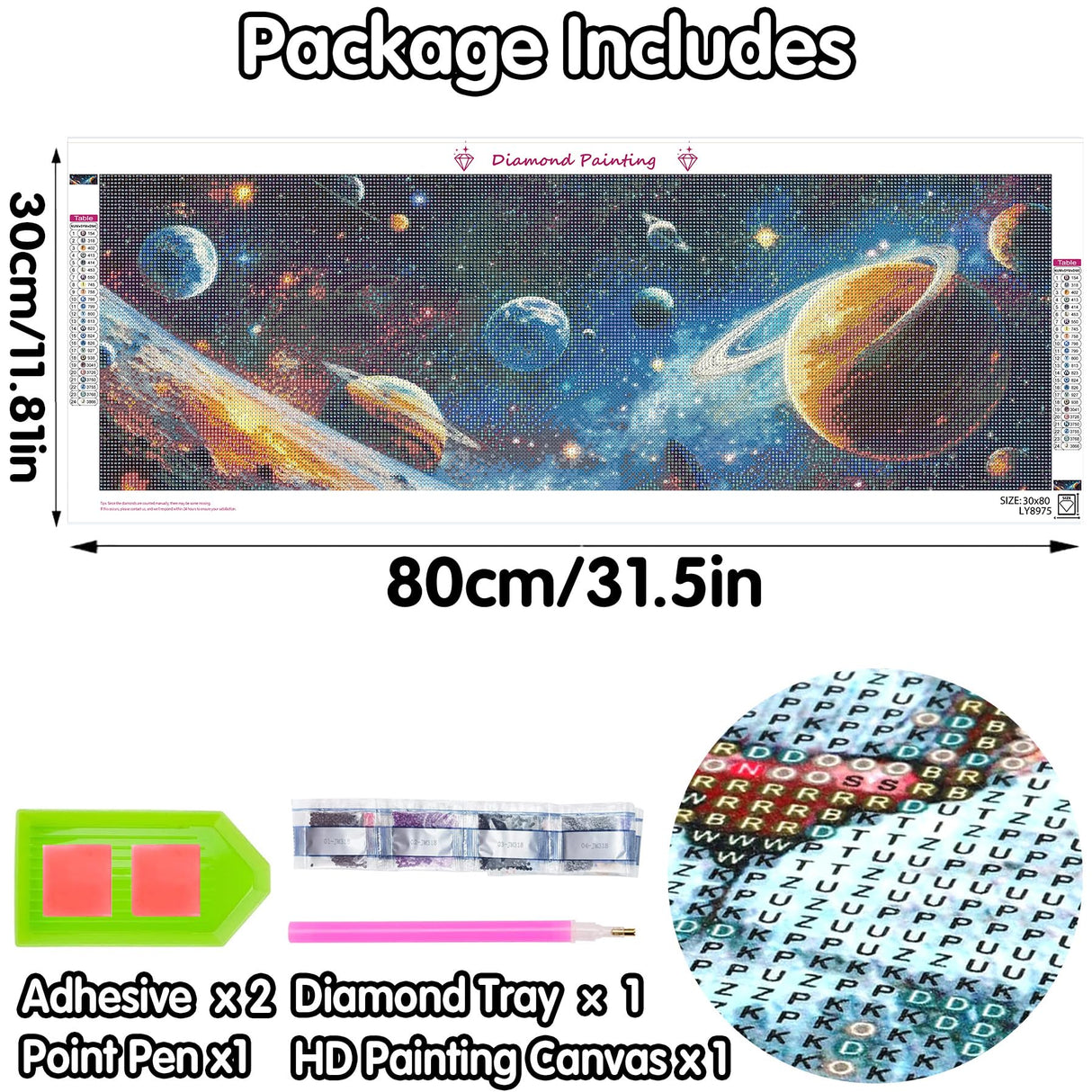 Yomiie 5D Large Diamond Art Kits for Adults, Planet Diamond Painting Art Cosmos DIY Full Round Drill Kits, Embroidery Rhinestone Diamond Crystal Craft Canvas Home Wall Decor 31.5x11.81 inch Yomiie