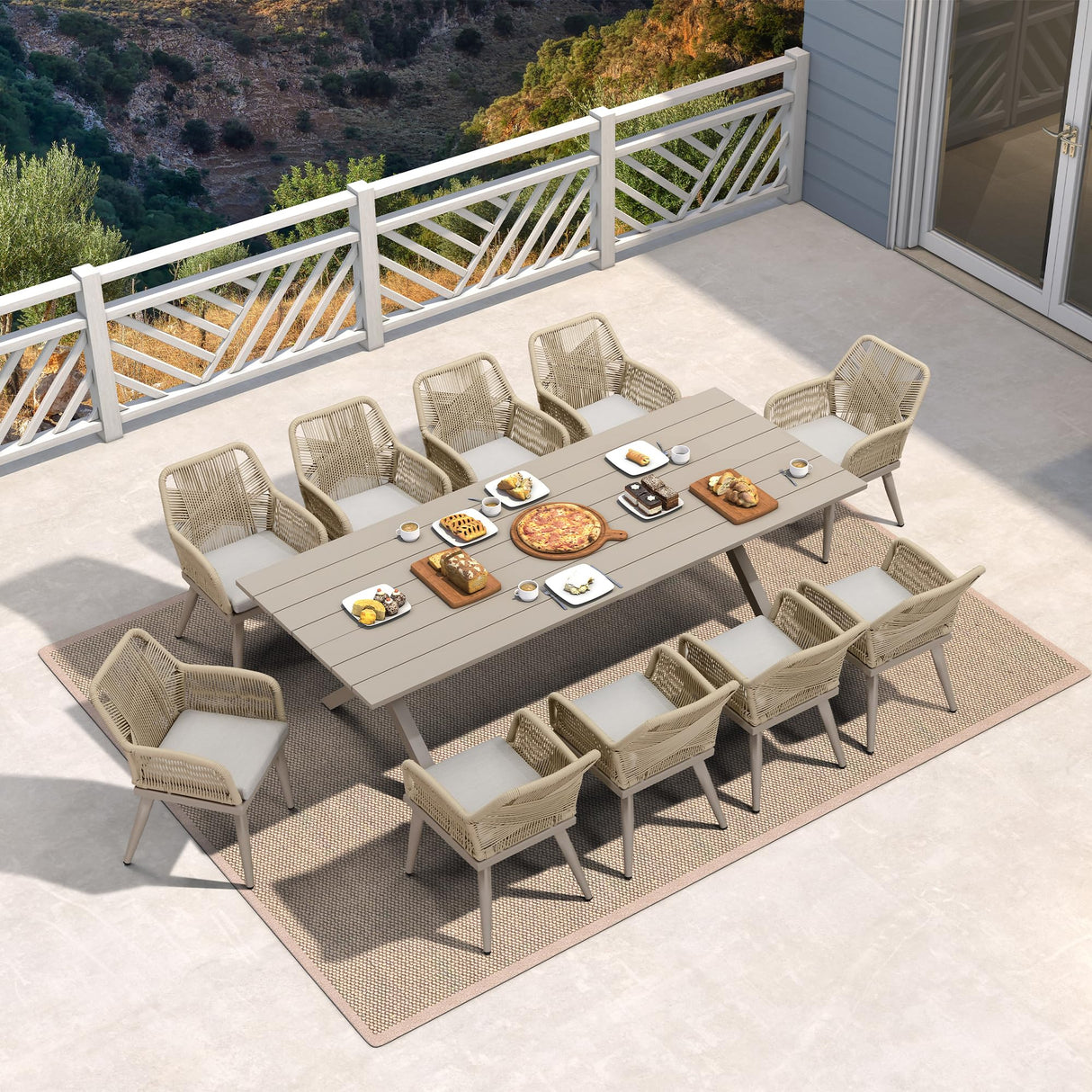 PURPLE LEAF 11 Pieces Outdoor Dining Set All-Weather PE Rattan Outdoor Patio Furniture Set with All Aluminum Frame Rectangular Table and Chairs Set for Lawn Garden Backyard Deck, Champagne PURPLE LEAF