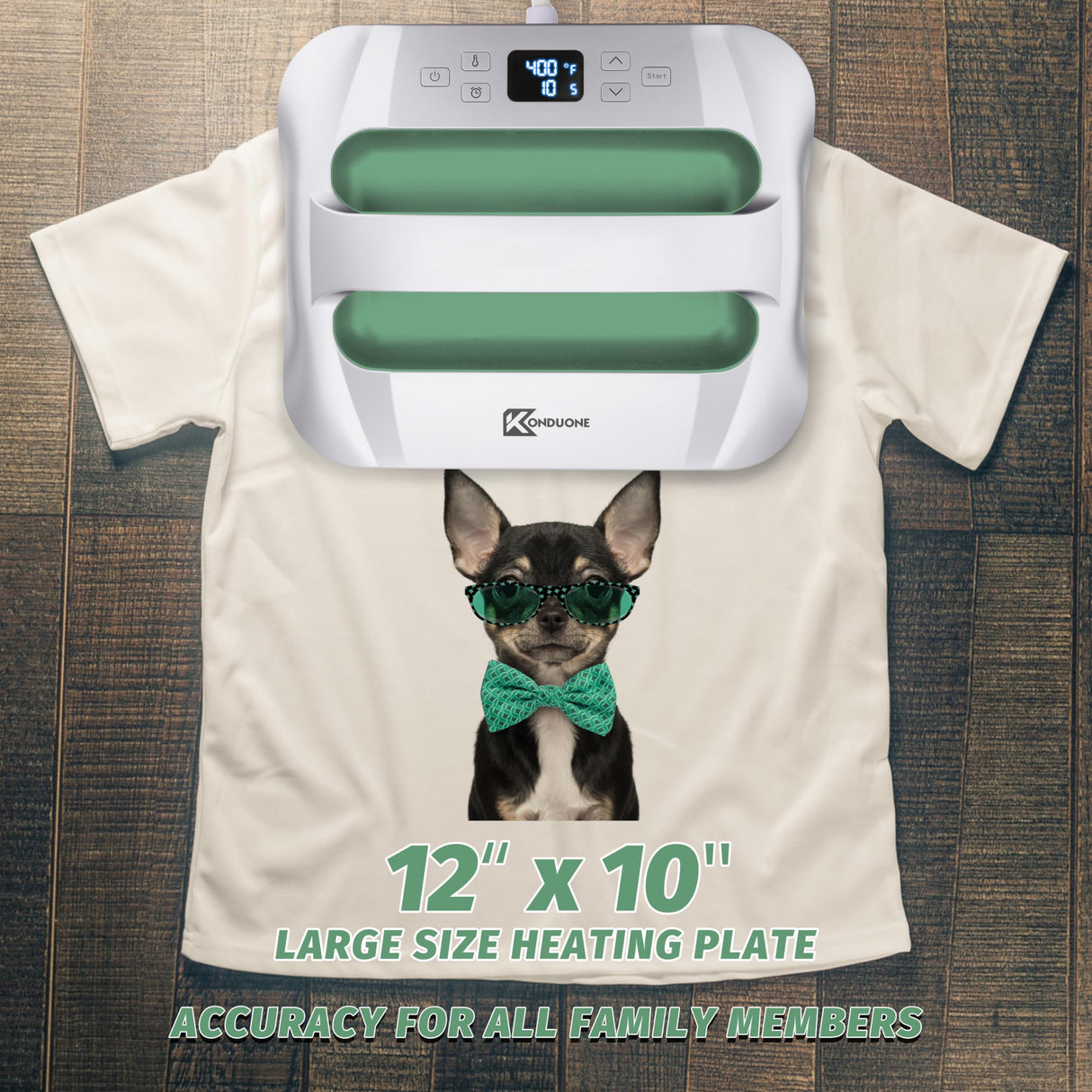 Heat Press Machine 12" x 10" Easy Press Heat Transfer for T-Shirts and HTV Vinyl Projects, Silver & Irish Green Konduone