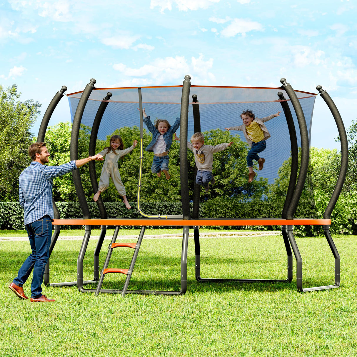 YUMPIE 8FT 10FT 12FT 14FT 16FT Trampoline with Pop-up Quick Connector, Trampoline Outdoor with Enclosure and Ladder, ASTM Approval for Kids and Adults YUMPIE
