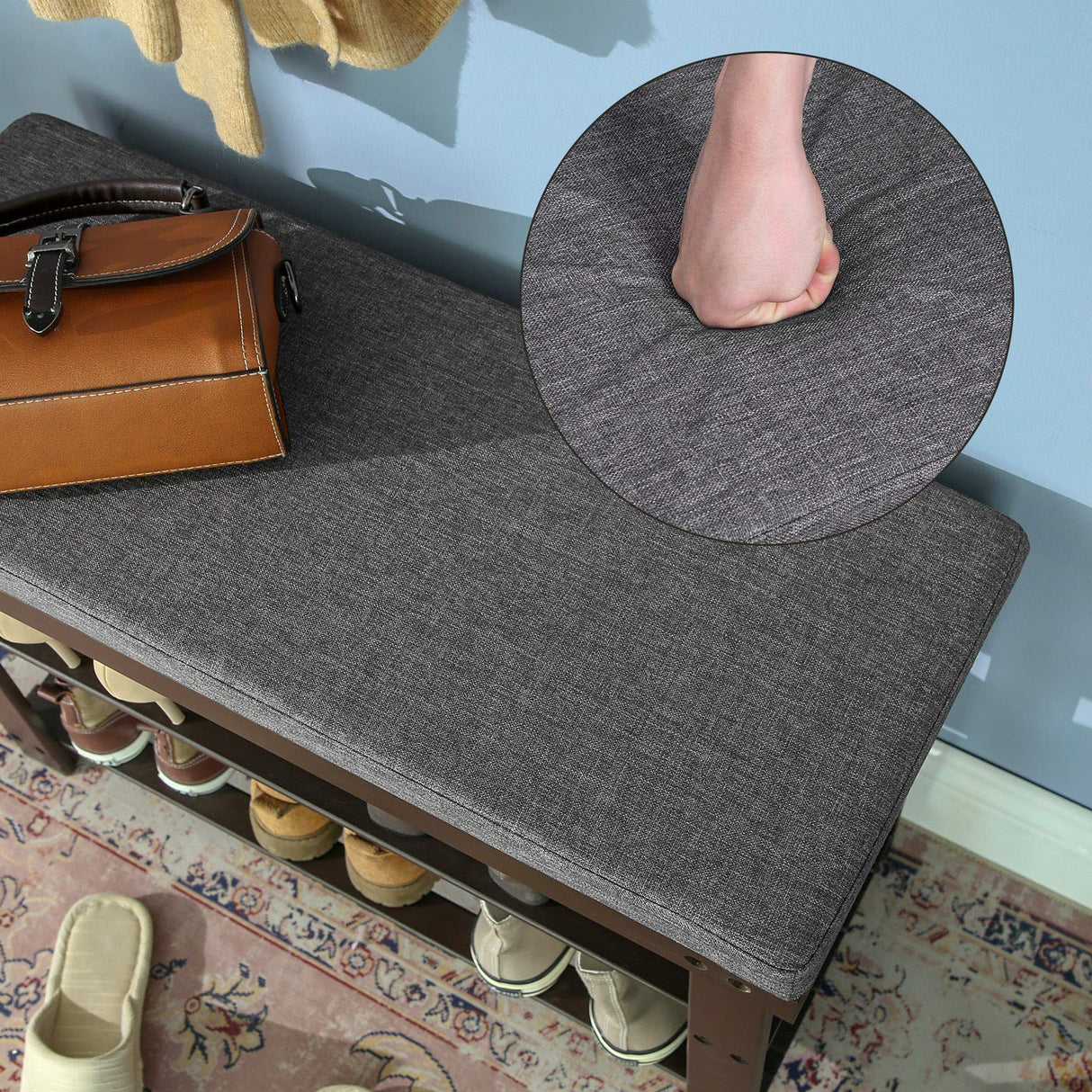 SONGMICS Bamboo Shoe Bench, 3-Tier Shoe Rack Organizer for Entryway, Living Room, Bench Seat Holds Up to 300 lb, 11.9 x 28.3 x 19.2 Inches, Rustic Walnut and Slate Gray ULBS604CG SONGMICS