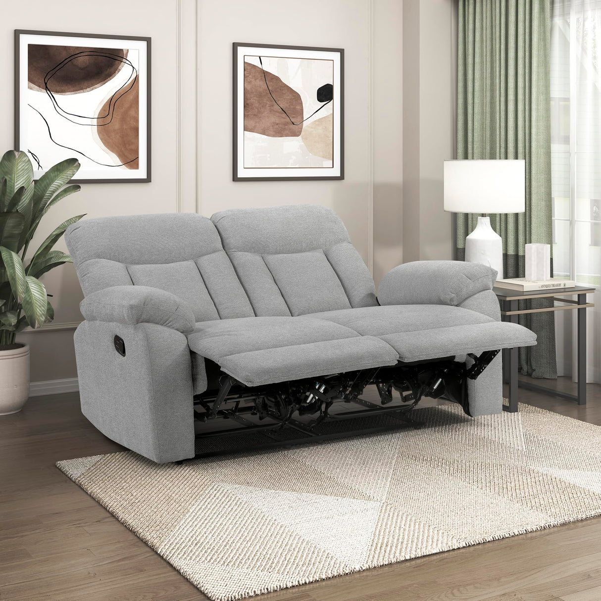 Lexicon Manual Double Recliner Loveseat for Living Room, Chenille Fabric Upholstered Reclining Sofa, Home Theater Seating, Easy Assembly, Recliner Love Seat Couch, Gray Lexicon