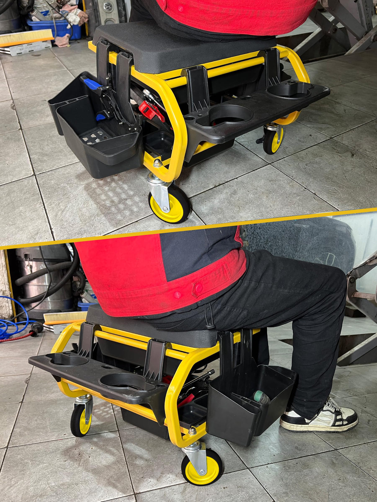 SMART JERRY - Rolling Mechanic Stool with Wheels, Garage Work Stool for Mechanics, Rolling Garage Stool on Wheels, Car Detailing Stool, Heavy Duty Mechanic Chair (330 LBS Max Load Capacity) SMART JERRY