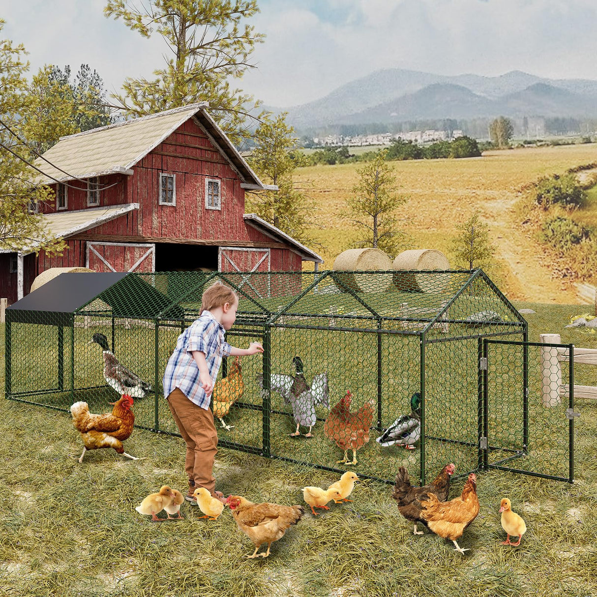 Garvee Large Metal Chicken Coop, Chicken Runs for Yard with Waterproof and Anti-UV Cover, Portable Chicken coop for Outdoor Chicken Rabbit Duck, Black, 160"×40"×40" Garvee