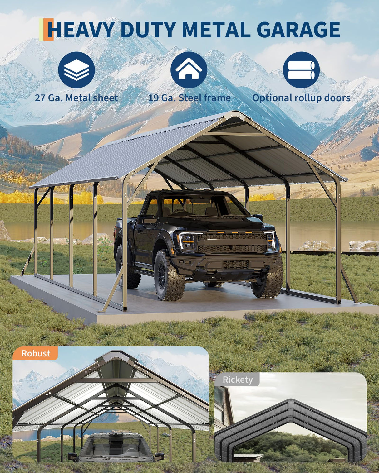 Garveelife 11'x20'x9' Vertical Roof Metal Carport, Heavy Duty Steel Car Ports for All-Weather, for Full-Size Pickup Trucks, Boats, and Tractors GarveeLife