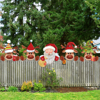 Barydat 5 Pcs Christmas Fence Peeker Decoration Peeking Garden Yard Decorations Outdoor Xmas DIY Cute Garden Fence Sign Ornament for Home Yard Sign Art Patio Holiday Decor(Santa and Elk)
