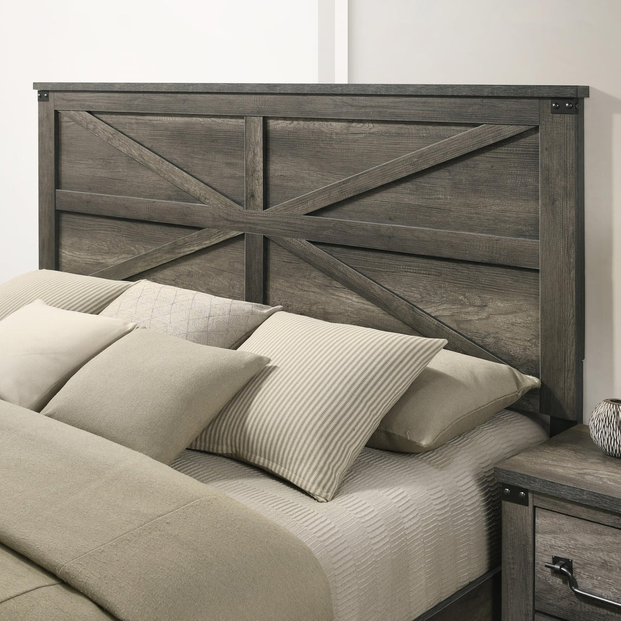Furniture of America Sheila Farmhouse Solid Wood King Bed Frame with Barn Door Style Headboard and Footboard, Panel Bedframe for Bedroom, Guest Room, Box Spring Required, Rustic Grey Furniture of America