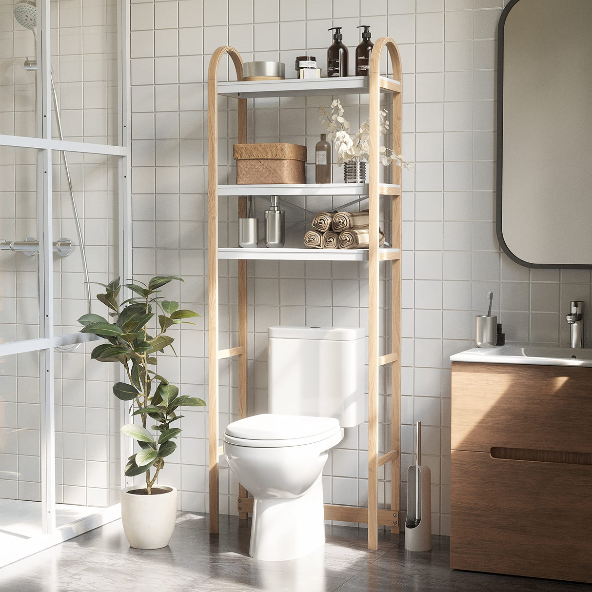 Umbra Bellwood Over The Toilet Shelf System, White/Natural Umbra