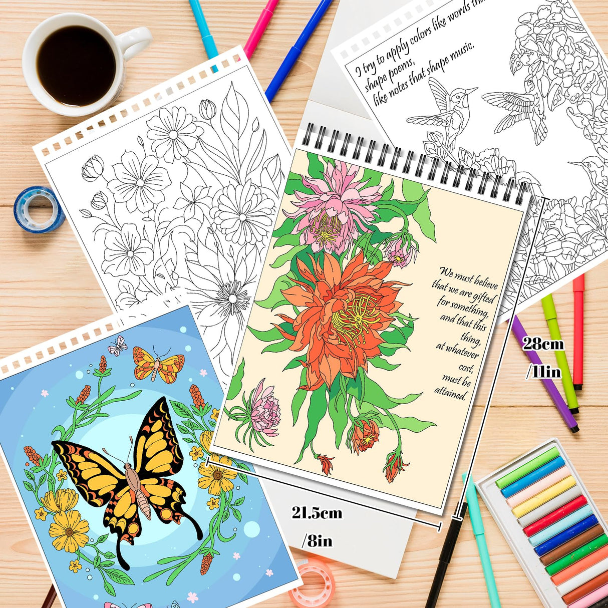 Kalysky Easy and Cozy Adult Coloring Book Set, 3 Stress Relief Coloring Books for Adults Relaxation, Flower Inspirational Quotes Coloring Books Kalysky