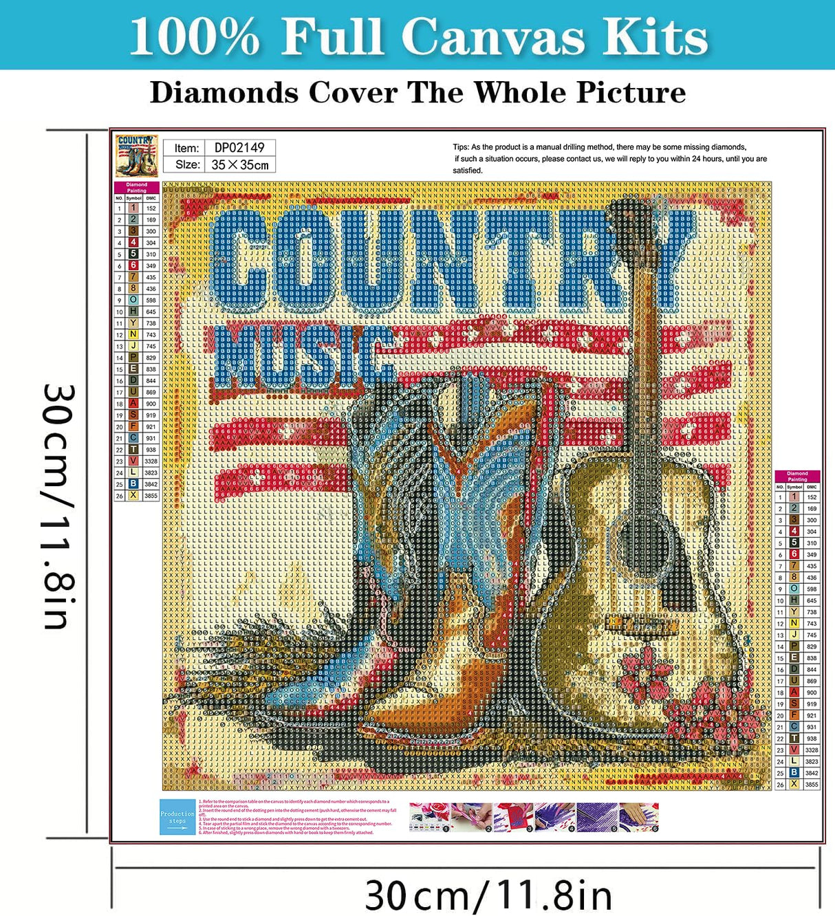RYMILIE Diamond Art Kits for Adults-Country Music Diamond Art Kits for Beginners-DIY 5D Cowboy Boots Diamond Painting Kit for Home Wall Decor Gifts【13.7x13.7inch】 RYMILIE