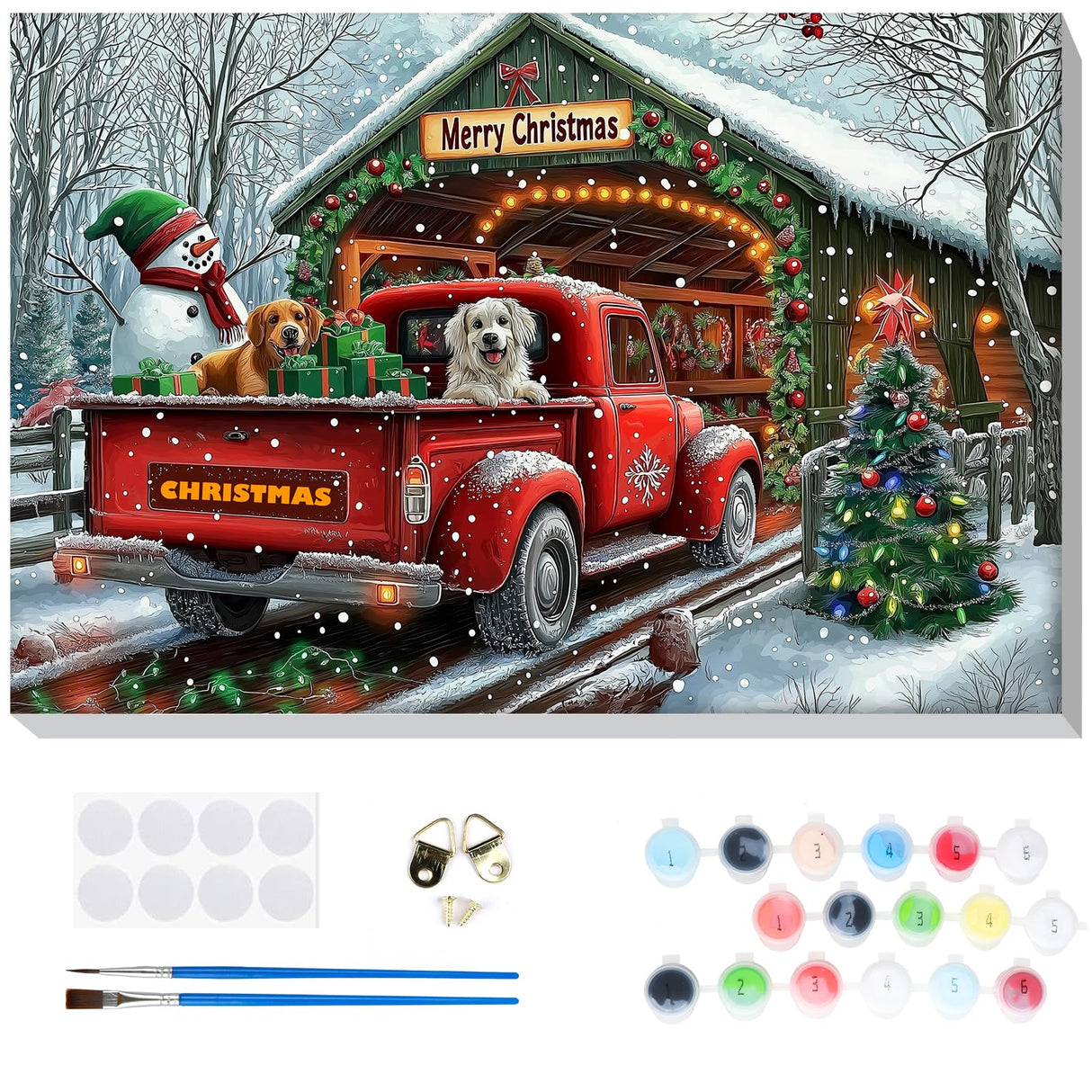Bowetile Christmas Paint by Numbers for Adults Beginners Framed, Truck Adults' Paint-by-Number Kits, Adult Paint by Number Kits on Canvas, Acrylic Number Painting for Home Decor, 8x12in Bowetile