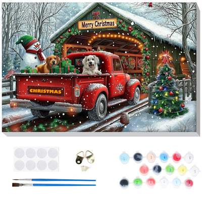 Bowetile Christmas Paint by Numbers for Adults Beginners Framed, Truck Adults' Paint-by-Number Kits, Adult Paint by Number Kits on Canvas, Acrylic Number Painting for Home Decor, 8x12in