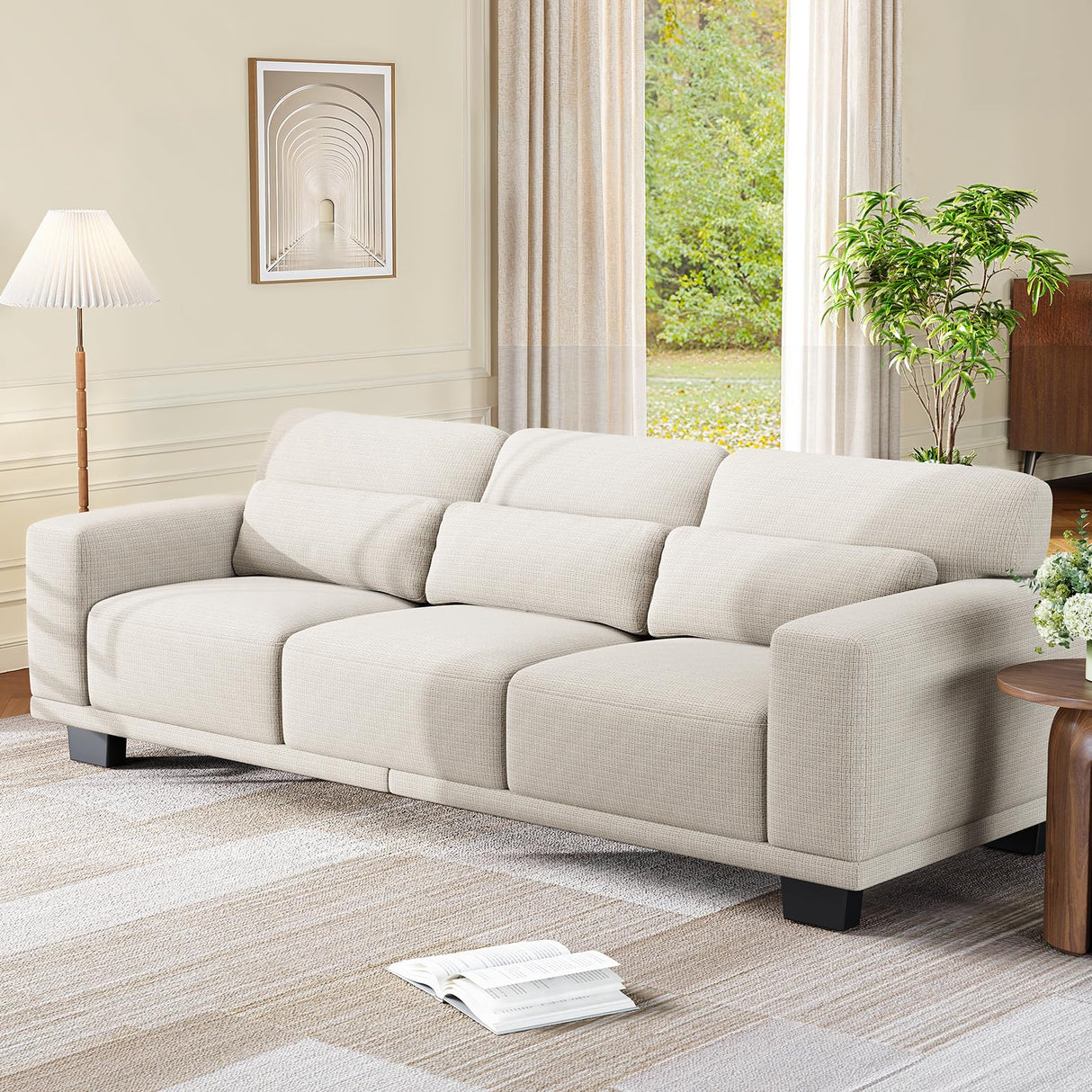 Amada 3 Seater Sofa Couch for Living Room,89" Modern Couch with Deep Seats &Wide Armrests,Comfy Sofa with Supportive Futon &Thickened Cushion,Removable & Washable Covers,Cotton-Linen Fabric,White AMADA HOMEFURNISHING