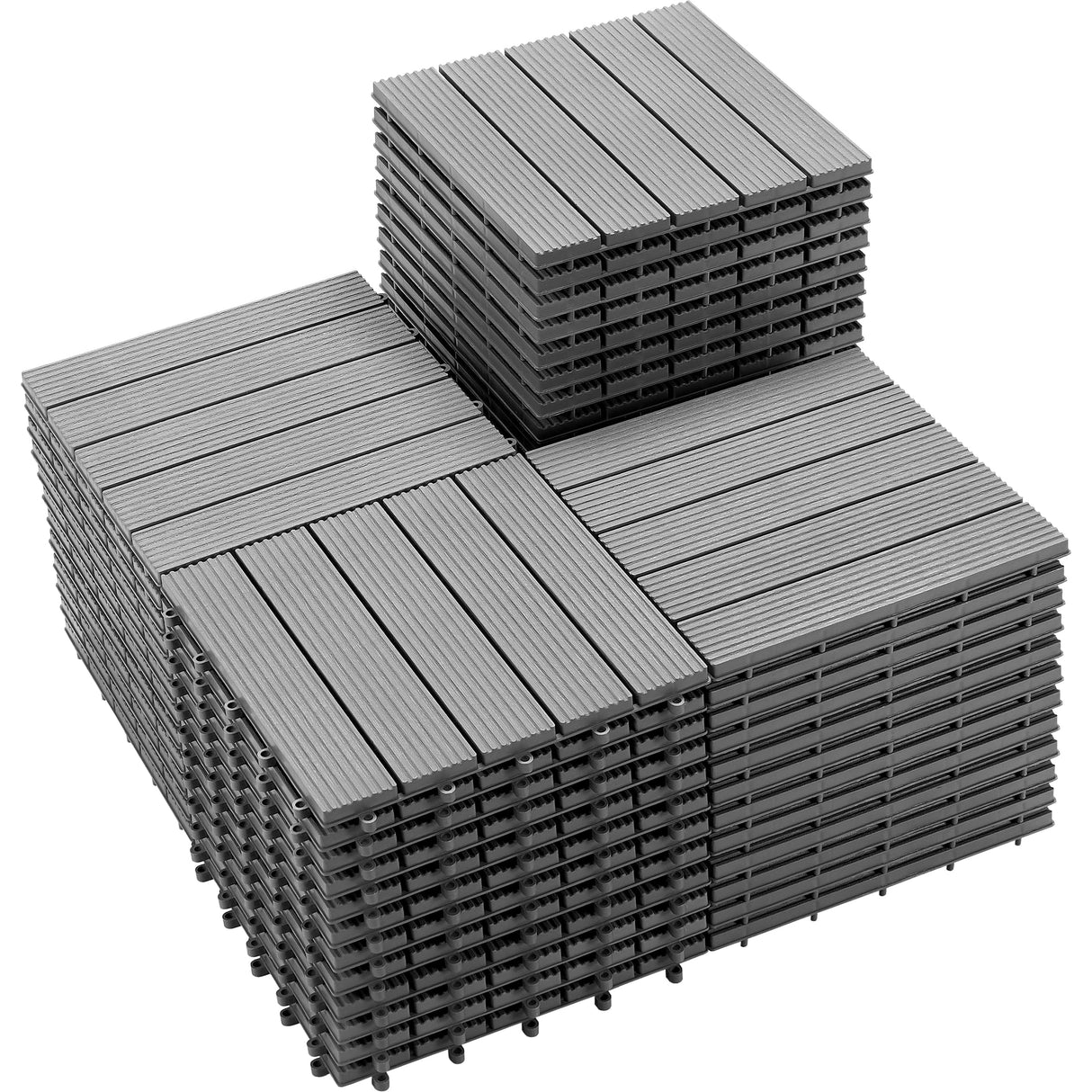 PrimeZone 54 PCS Plastic Interlocking Patio Deck Tiles - 12" x 12" Anti-Slip Waterproof Indoor Outdoor Flooring, Patio Floor Decking for Balcony, Backyard, Garden & Poolside, All Weather Use, Grey PrimeZone