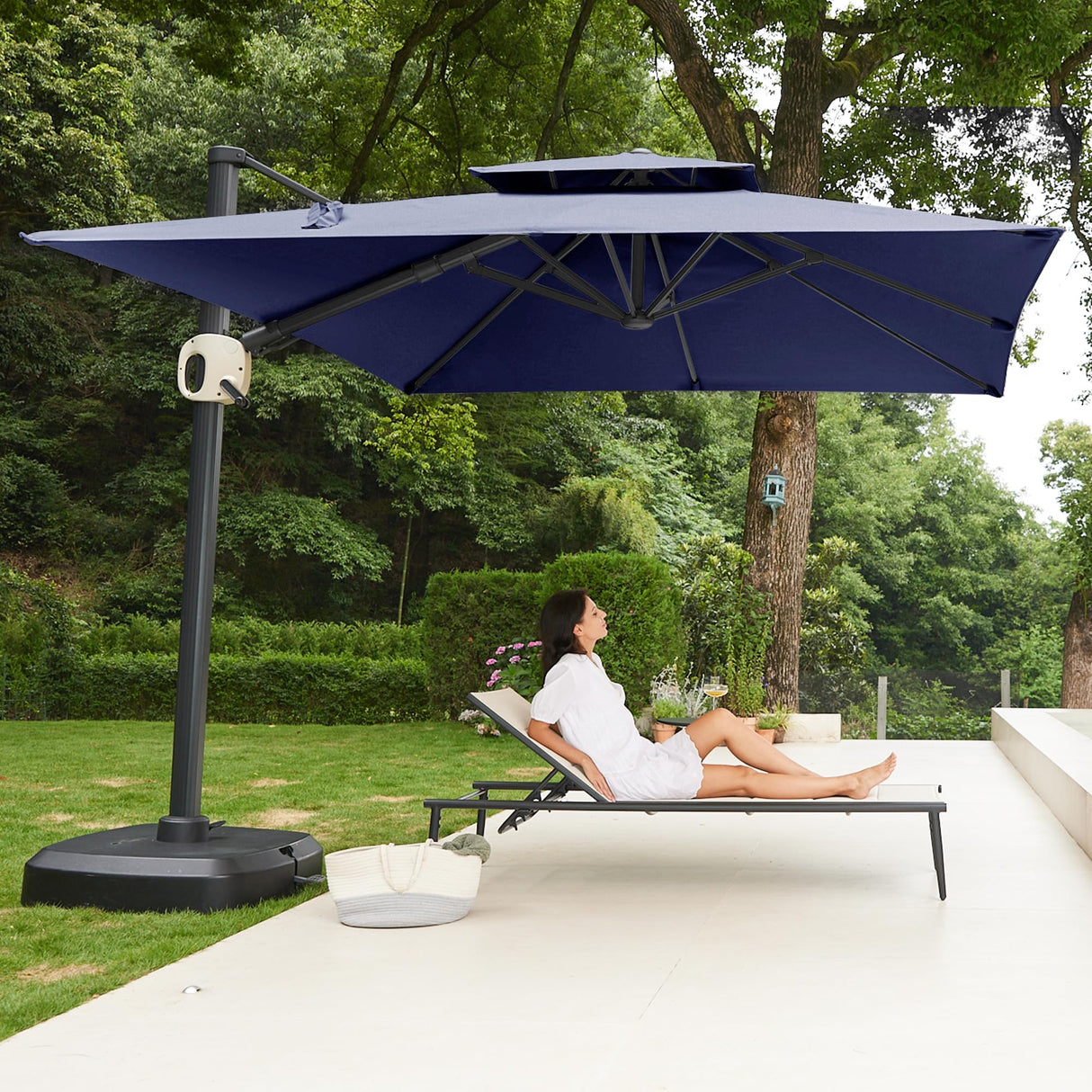 EAST OAK and Flame&Shade Patio Umbrella, 10ft Square Outdoor Umbrella, Large Offset Cantilever Umbrella with 360ยฐ Rotation, Heavy Duty Windproof and UV Resistant Double Top Umbrella for Pool and Deck, Night Blue EAST OAK