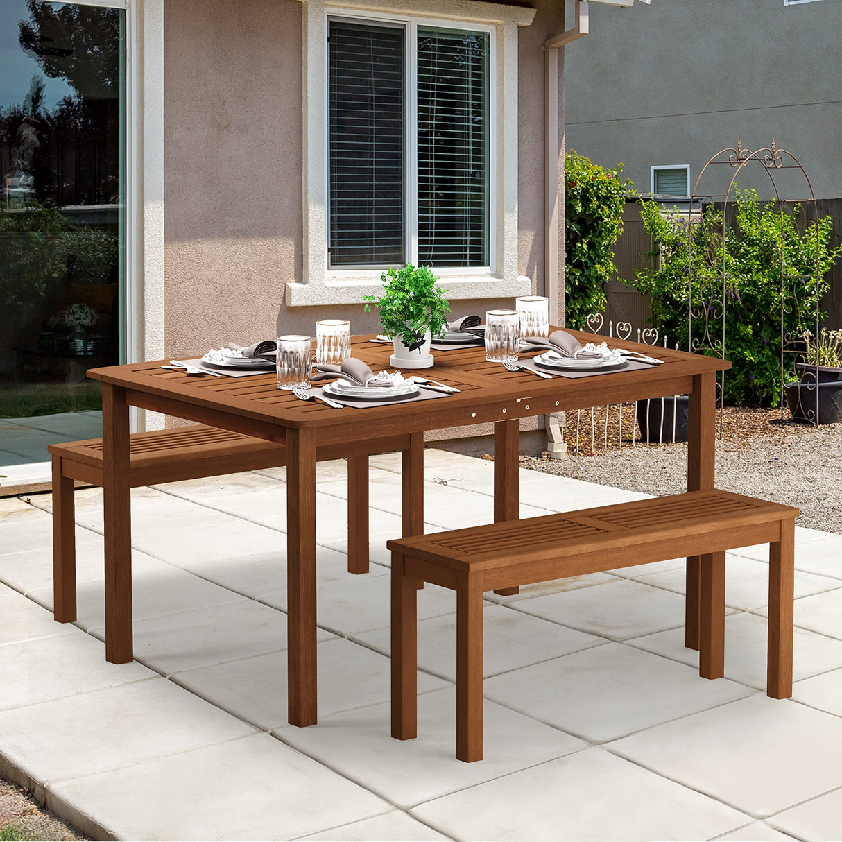 Furinno Tioman Outdoor Dining Table, Natural 35.5"D x 59.0"W x 29.0"H Furinno