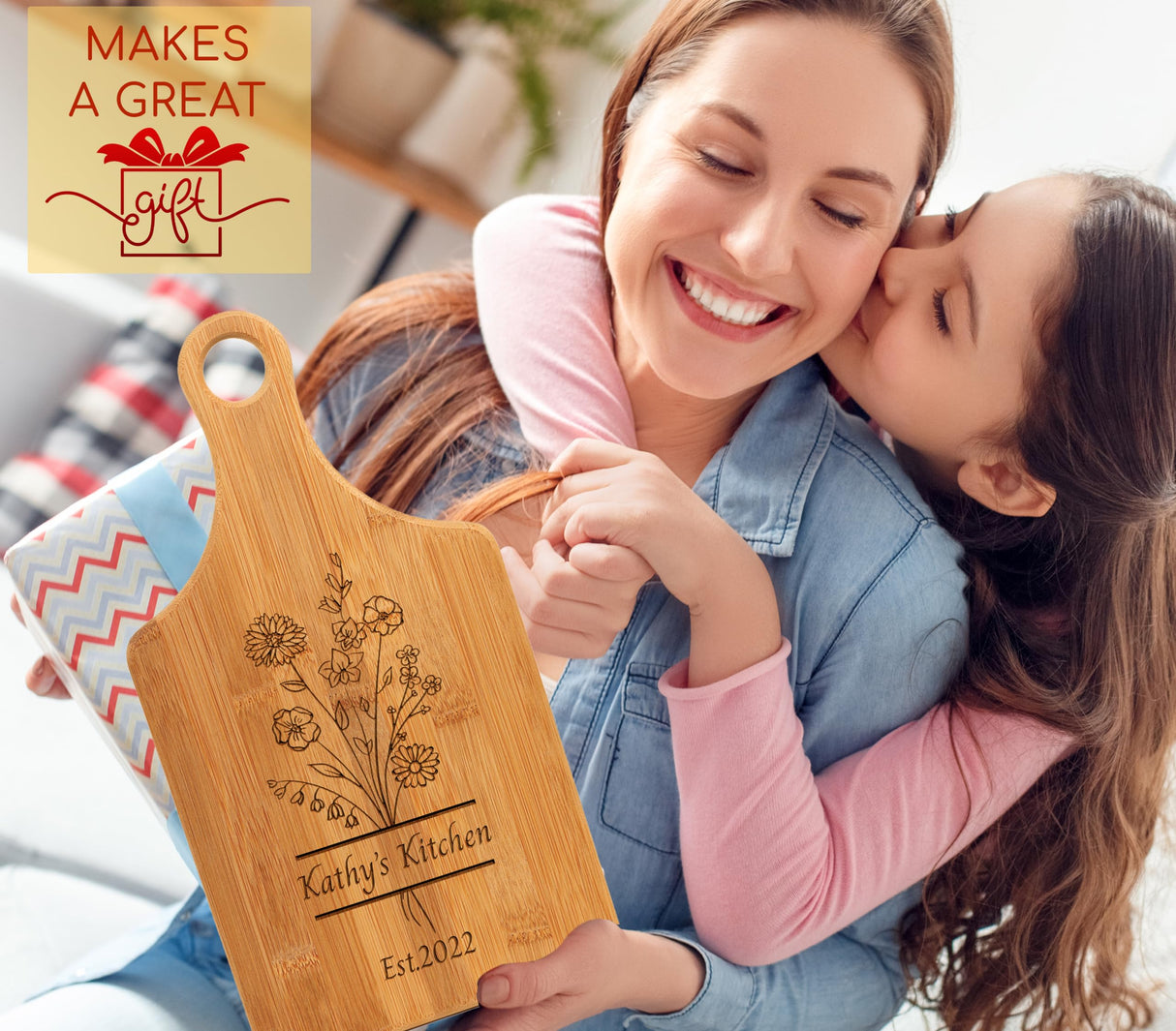 Personalized Cutting Board with Handle Customized Engraved Charcuterie Board Custom Gift for Wedding, Housewarming, Birthday Mom Gift (Bamboo) Generic