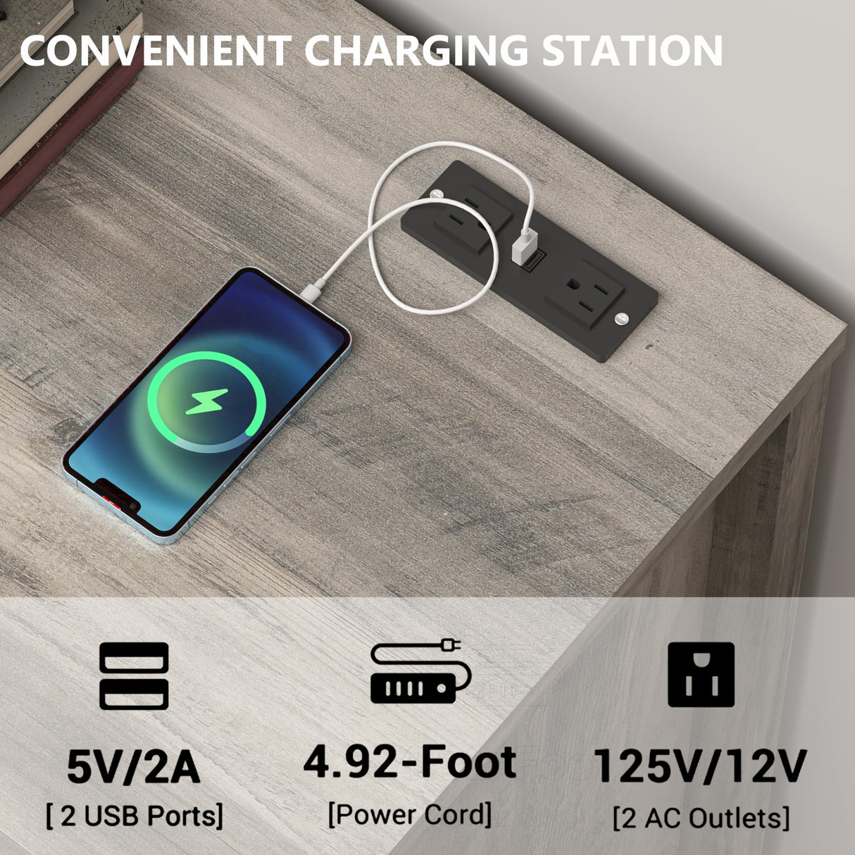 Dresser for Bedroom with 6 Drawers, Wide Chest of Drawers with LED Light and Power Outlet, Wooden Closet Organizer Clothes Storage Cabinet, Modern Double Dressers for Living Room, Hallway, Grey Xixini