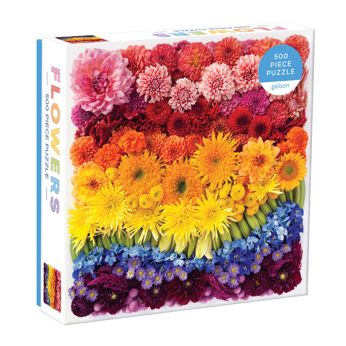 Galison Rainbow Flowers Jigsaw Puzzle, 500 Pieces, 20”x20” – Features an Array of Flowers and Petals in a Mesmerizing Rainbow of Color – Challenging, Perfect for Family Fun – Fun Indoor Activity Galison