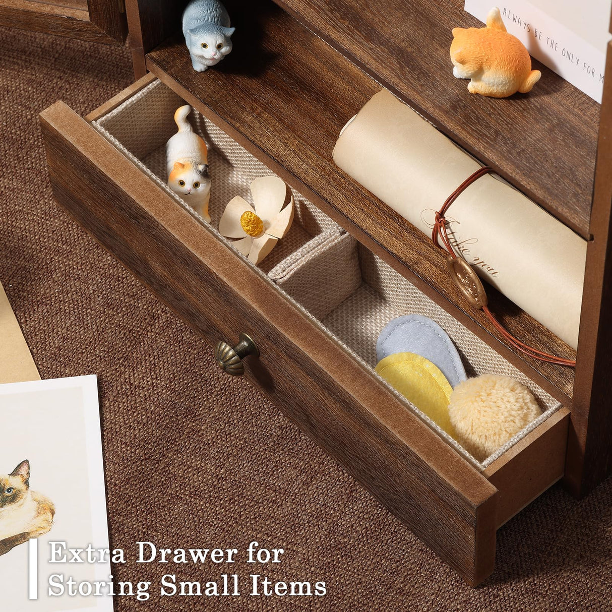 Wishtofly Shadow Box Frame 3 Deep, 11x16 Shadow Boxes Display Cases with Removable Shelves and Drawers, Wooden Memory Frames for Pictures, Flowers, Pet Memorial, Wedding Bouquet, Brown Wishtofly