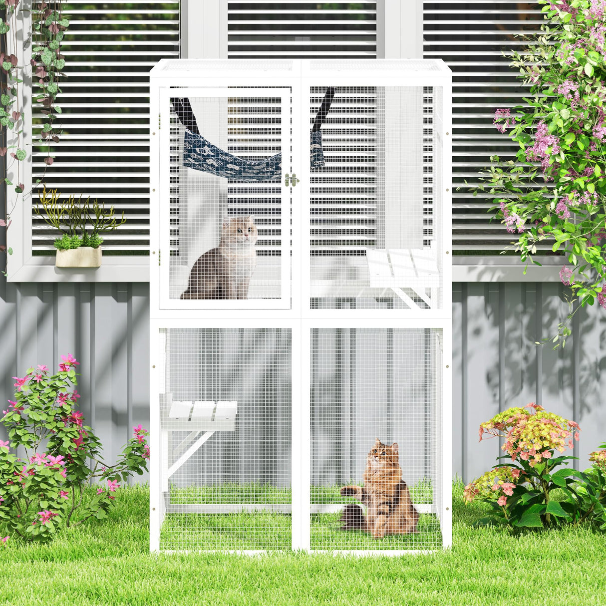 Catio Outdoor Cat Enclosure, Wooden Catio with Window Access for Patio, Indooe Kitty House Cage (White) Nyeekoy