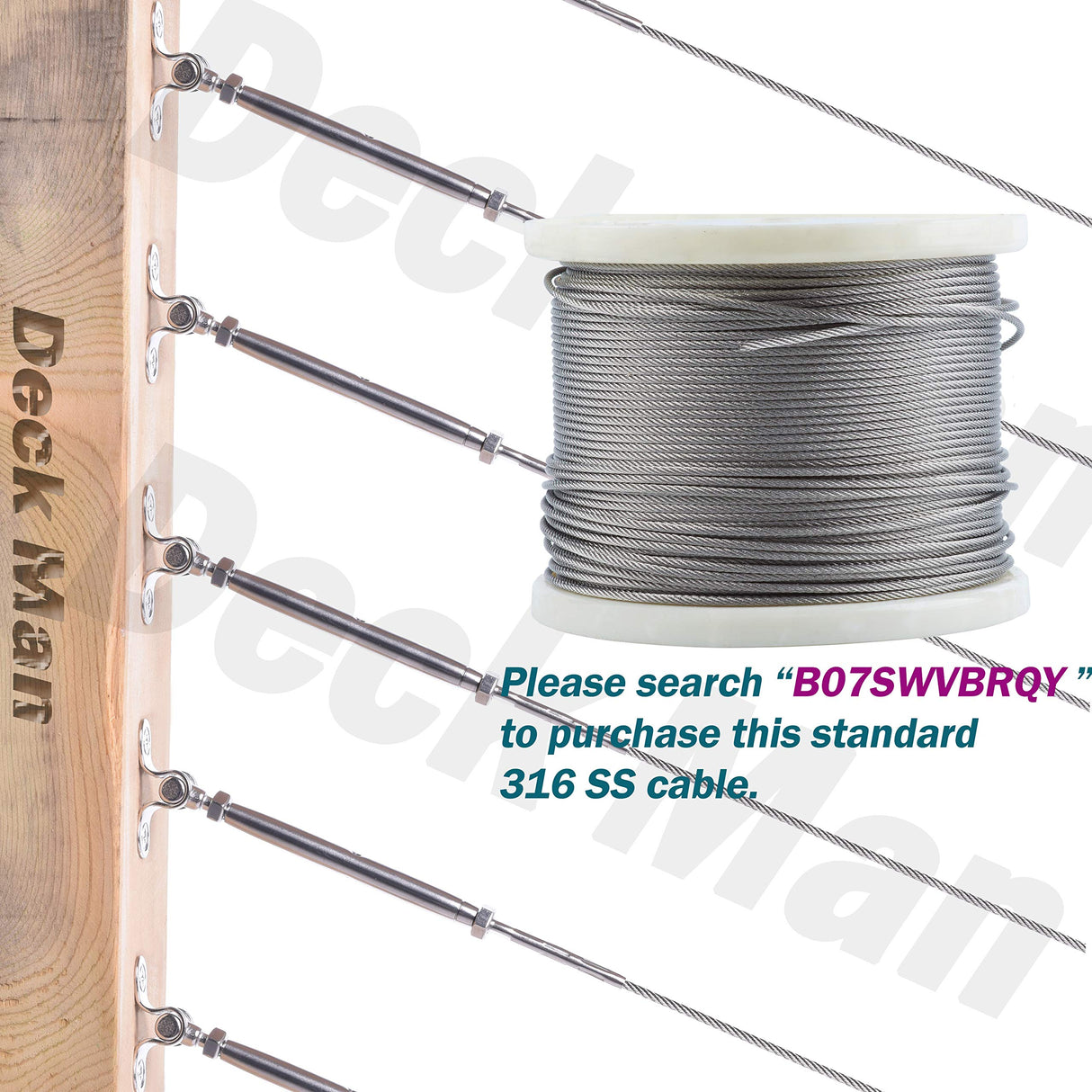 Deck Man T316-Stainless Steel Adjustable Angle 1/8" Cable Railing Kit/Hardware for Wood Post,Marine Grade (30 Pack) Deck Man