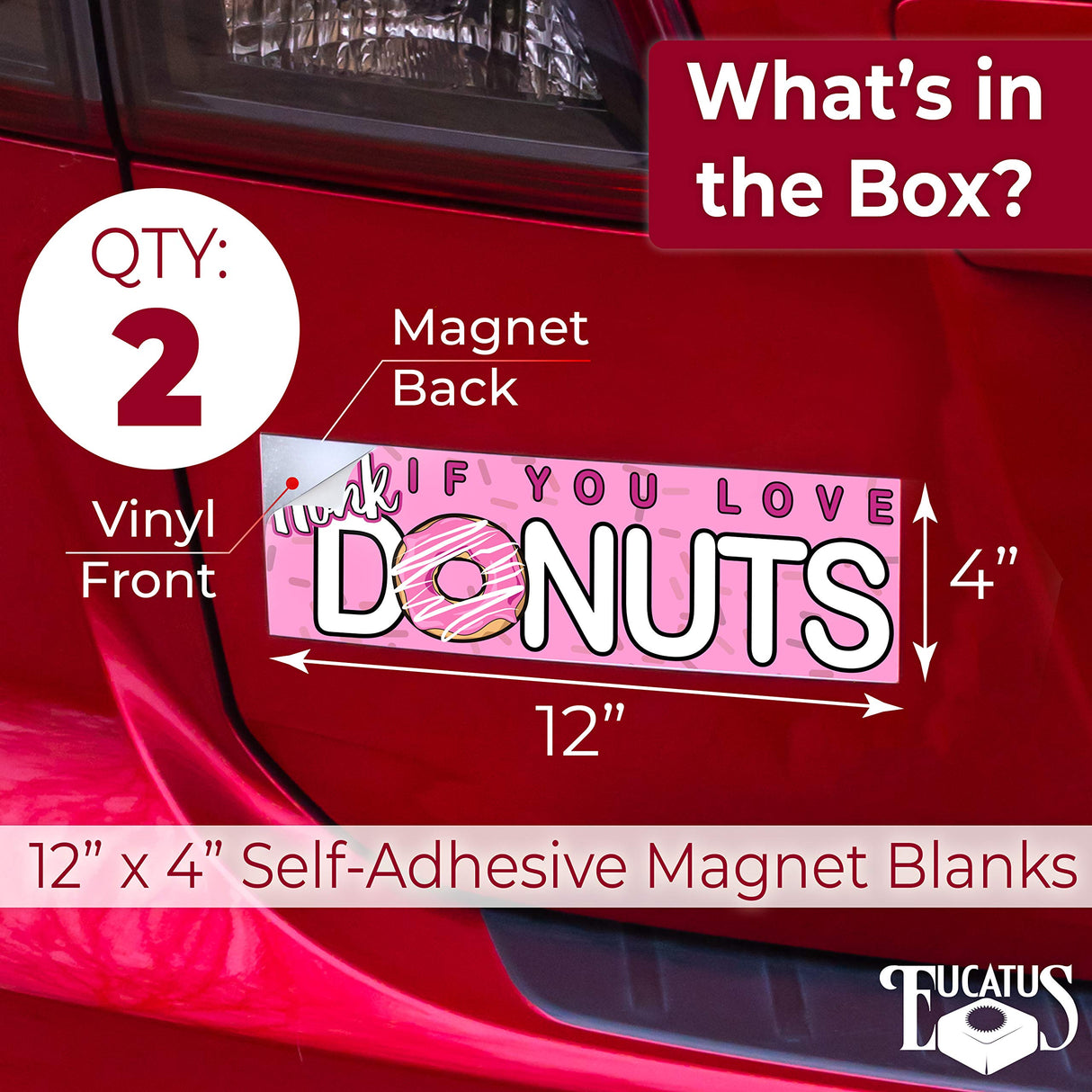 Fun Make-Your-Own 4x12in Magnetic Sheets 2pk. Blank White Magnet Strips for Strong Flexible Bumper Sticker Decals, Holiday Photos or Art. Decorate Personalized DIY Projects for Fridge, Car or Office EUCATUS BEST PRODUCTS & GIFTS