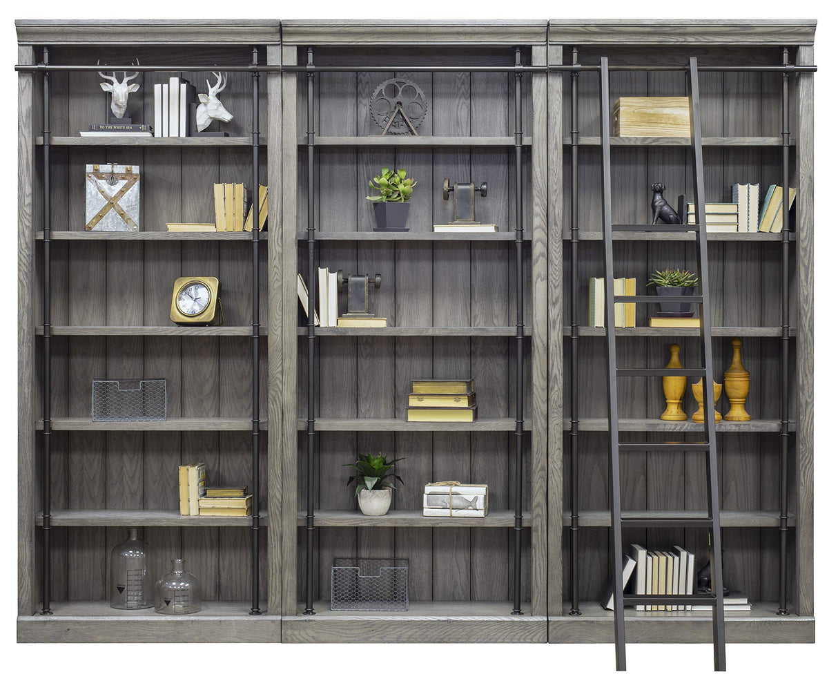 Martin Furniture Avondale 8' Tall Bookcase Wall with Ladder, Storage Organizer, Display Shelf for Office, Gray Martin Furniture