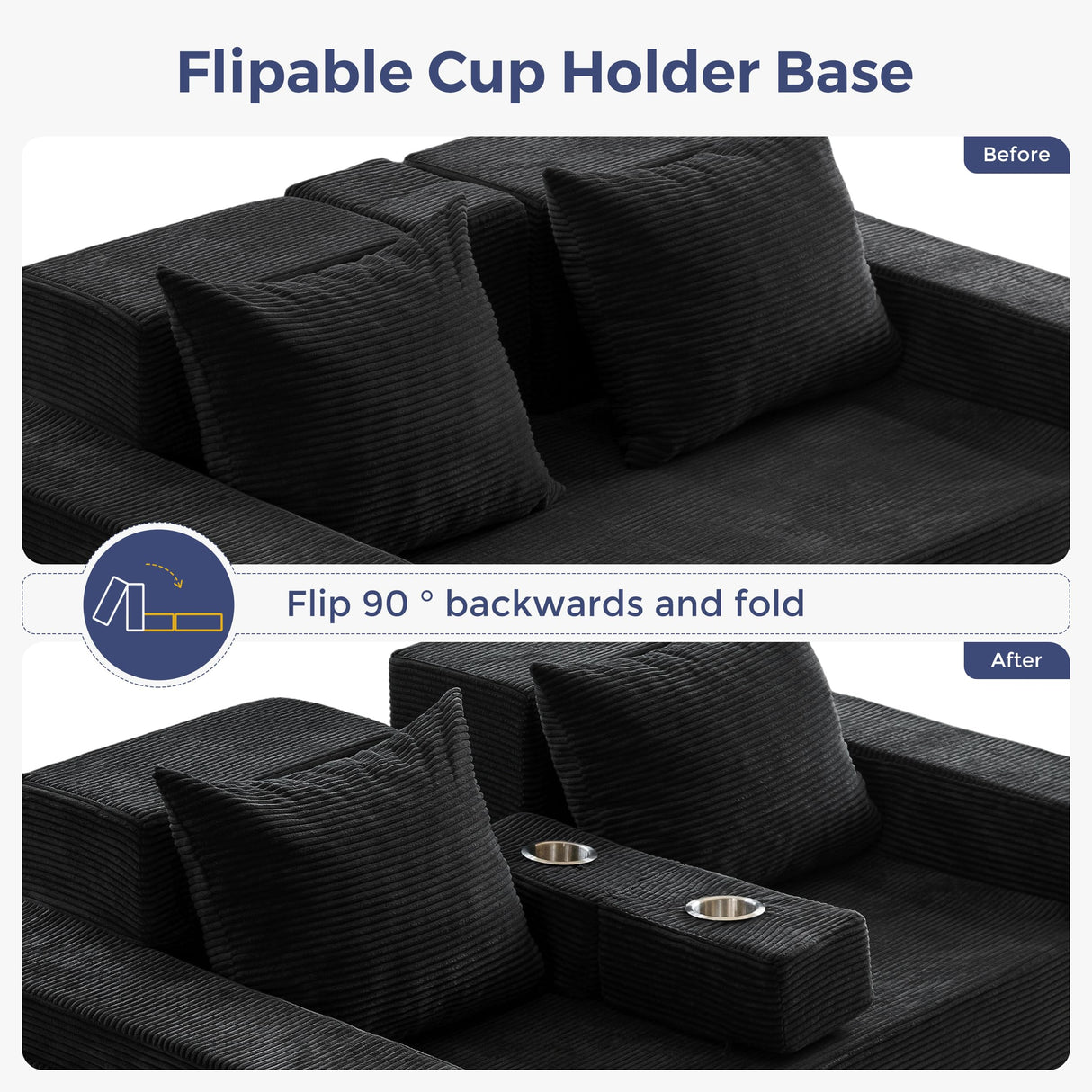 MAXYOYO Loveseat Sofa Bed, 4 in 1 Foldable Floor Sofa Couch in A Box with 2 Cup Holders, Convertible Boneless Couch Folding Recliner Sleeper Chair for Living Room, No Assembly Required, Black MAXYOYO