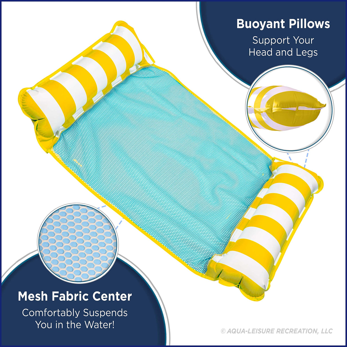 Aqua Original 4-in-1 Monterey Hammock Pool Float & Water Hammock – Multi-Purpose, Inflatable Pool Floats for Adults – Patented Thick, Non-Stick PVC Material – Golden Sunshine Aqua LEISURE