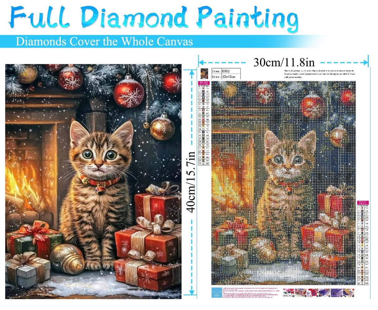 MRMIOOM 5D Christmas Diamond Art Kits for Adults, DIY Christmas Cat Diamond Painting Kits, Full Round Drill Painting Kit Art and Crafts for Adult Home Wall Decor 12 X 16inch MRMIOOM