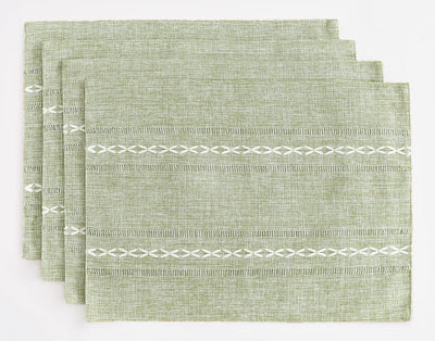 Wracra Cotton Linen Placemats, 12 x 18 Inch Set of 4 Fete Placemats Rustic Hemstitch Place Mats for Kitchen Table and Heat Resistant-Sage Green